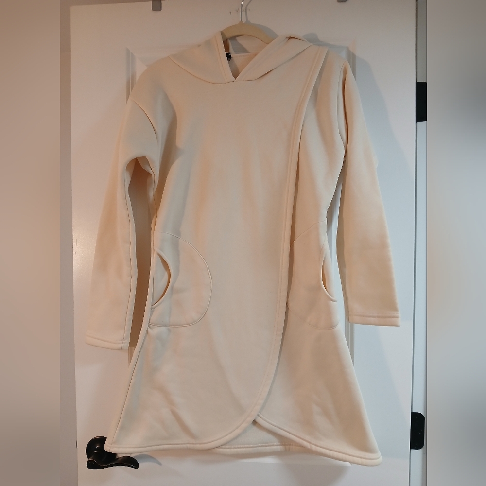 Cream Long Sleeve Hooded Dress